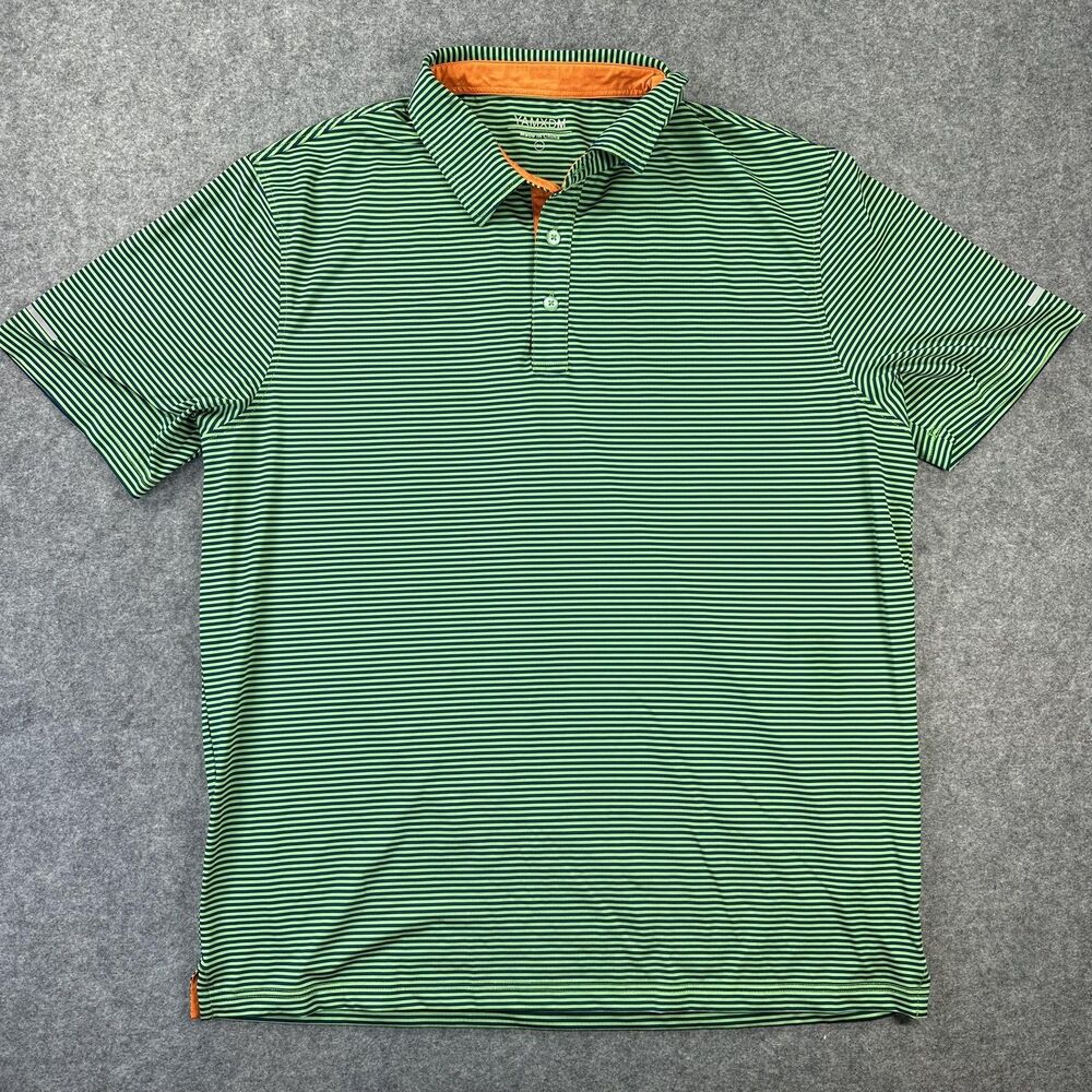 YAMXDM Polo Shirt Mens XL Green Stripe Golf Performance Stretch Casual Top